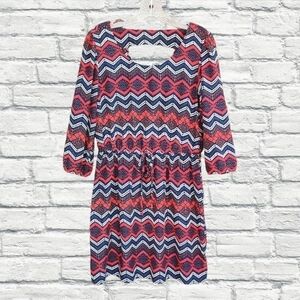 BeBop Red White Blue  Geometric Dress with  Cut-Out Back